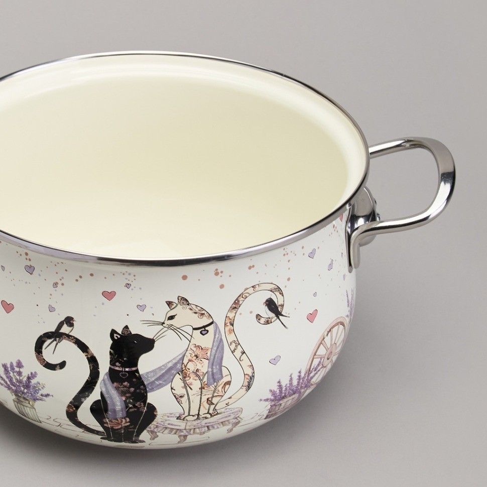 Кастрюля agness эмалированная со стеклянной крышкой серия "lavender cats", 3,8 л диа. 22см (943-078)