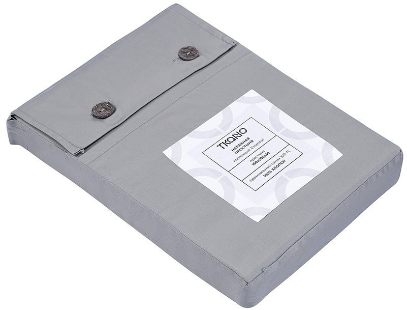 Простыня на резинке из премиального сатина светло-серого цвета из коллекции essential,  160х200х30 с (79849)