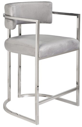 Стул полубарный велюр серый/хром 52*55*91см (TT-00011550)