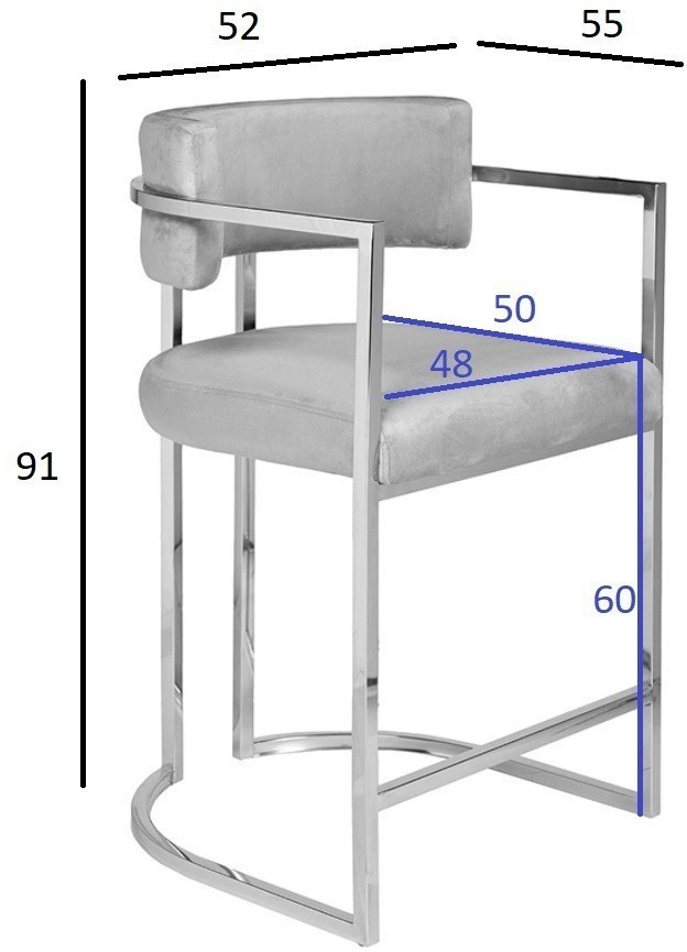 Стул полубарный велюр серый/хром 52*55*91см (TT-00011550)