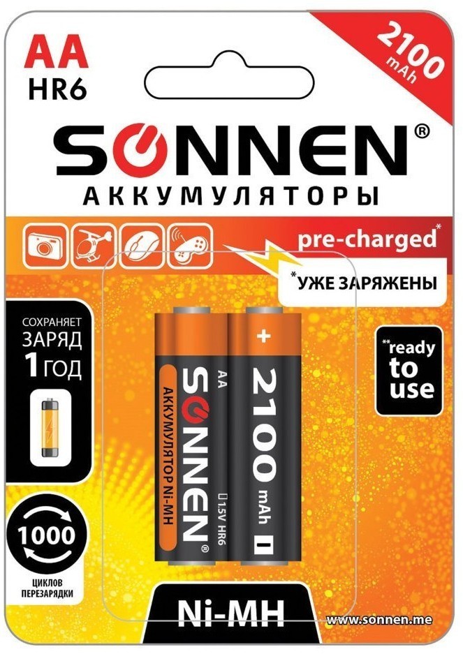 Батарейки аккумуляторные Sonnen HR06 (АА) Ni-Mh 2100 mAh 2 шт (454234) (2) (66445)