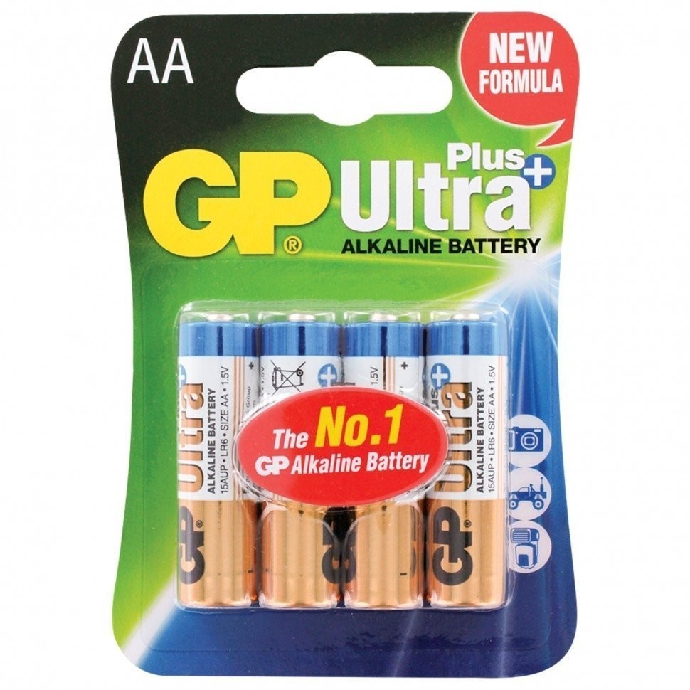 Батарейки алкалиновые GP Ultra Plus LR06 (AA) 4 шт 15AUP-2CR4 (3) (76381)