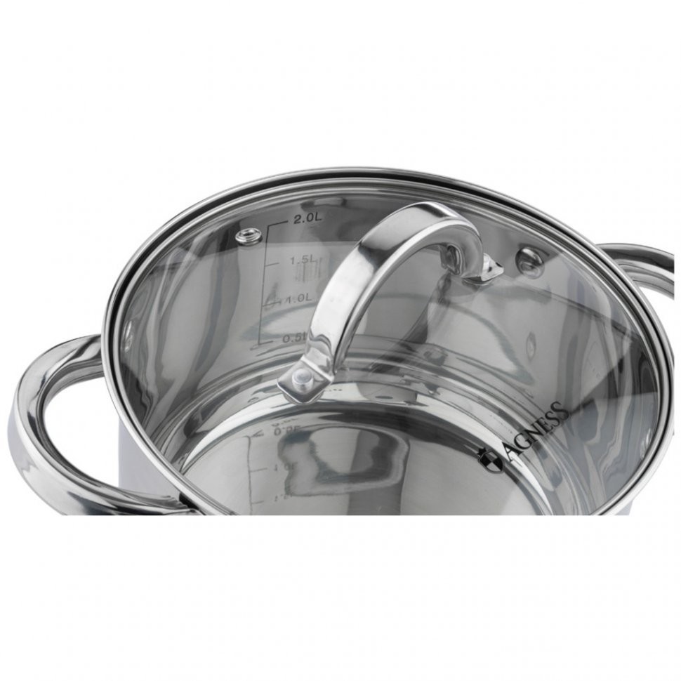 Кастрюля agness "classic" со стеклянной крышкой 2,3 л. 18x10,5 см (914-221)