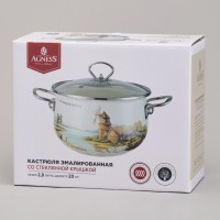 Кастрюля agness эмалированная со стеклянной крышкой серия &quot;lavender cats&quot;, 2,8 л диа. 20см (943-077)