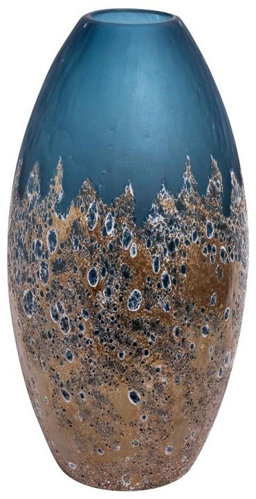 Ваза стеклянная голубая с золотом H40D10,5 (TT-00001454)