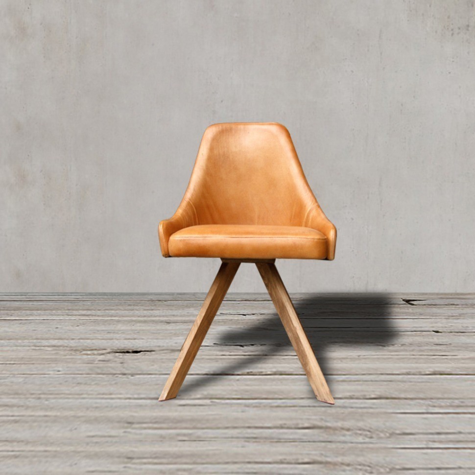 Стул BlossomChair1, дерево, кожа, Caramel Brown#66, ROOMERS FURNITURE
