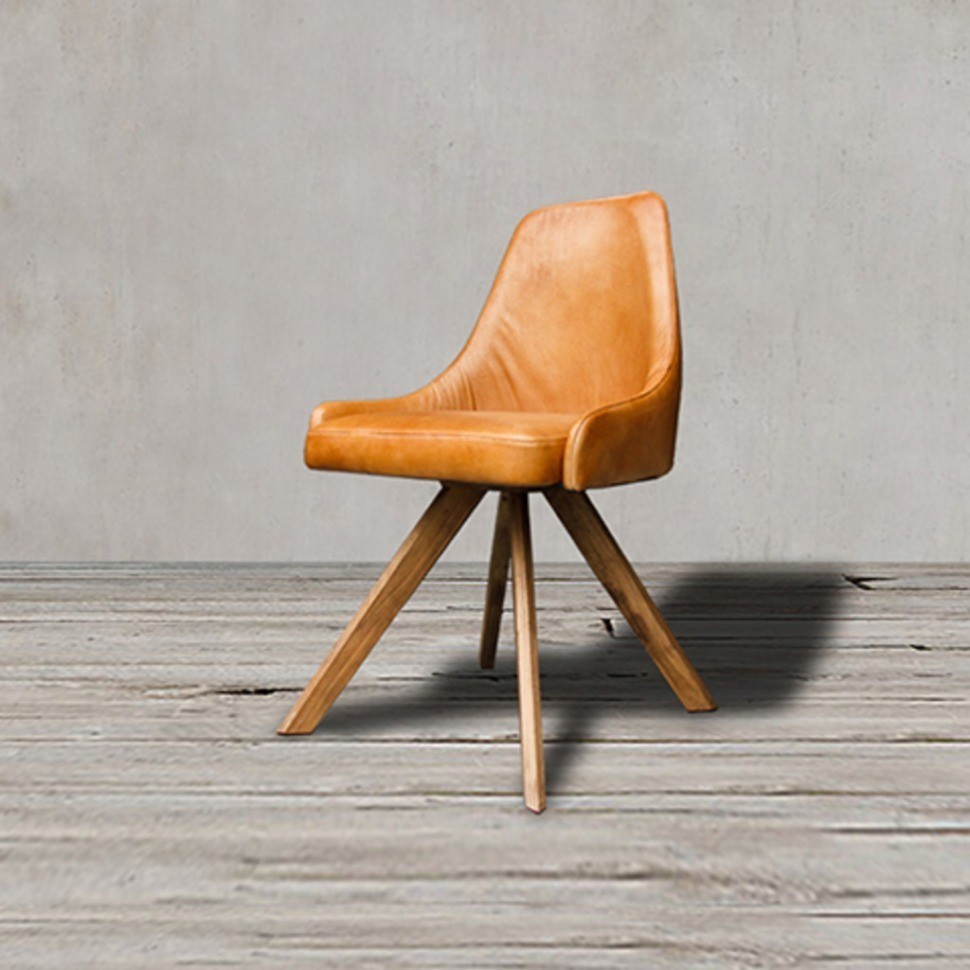 Стул BlossomChair1, дерево, кожа, Caramel Brown#66, ROOMERS FURNITURE