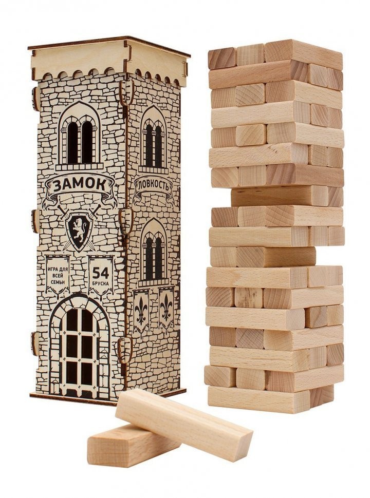 Деревянная игрушка. Игра "Башня. Замок " (28,5 см)в деревянной коробке. Конструктор 54 эл (46066)