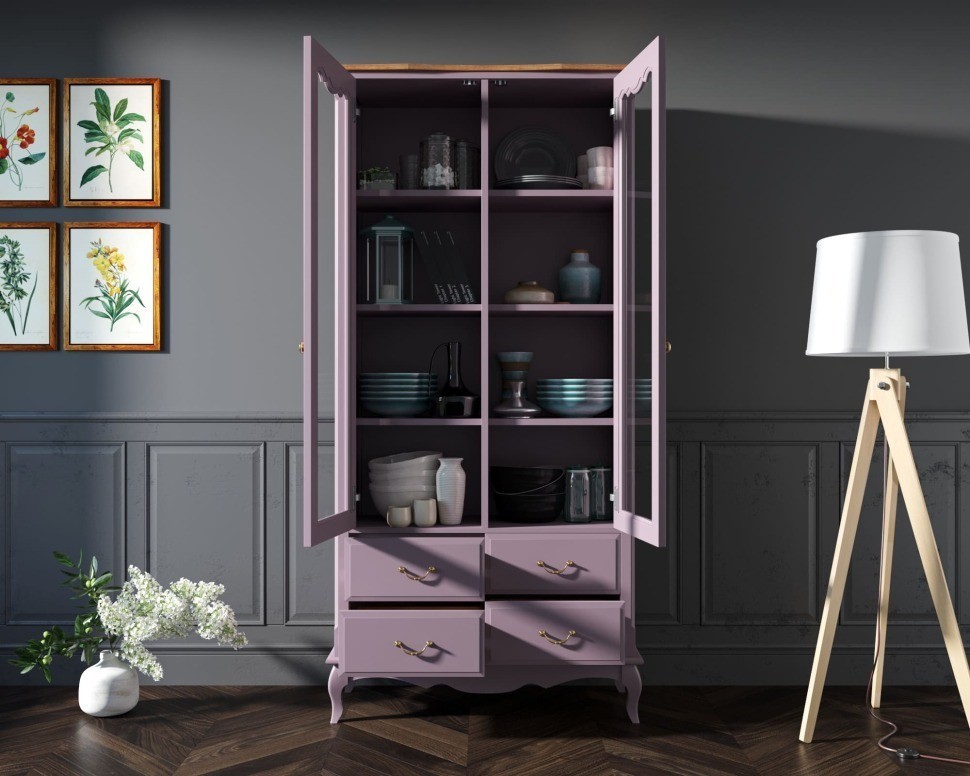 Шкаф Leontina Lavanda для посуды высокий 4 ящика  арт ST9355/4L-ET