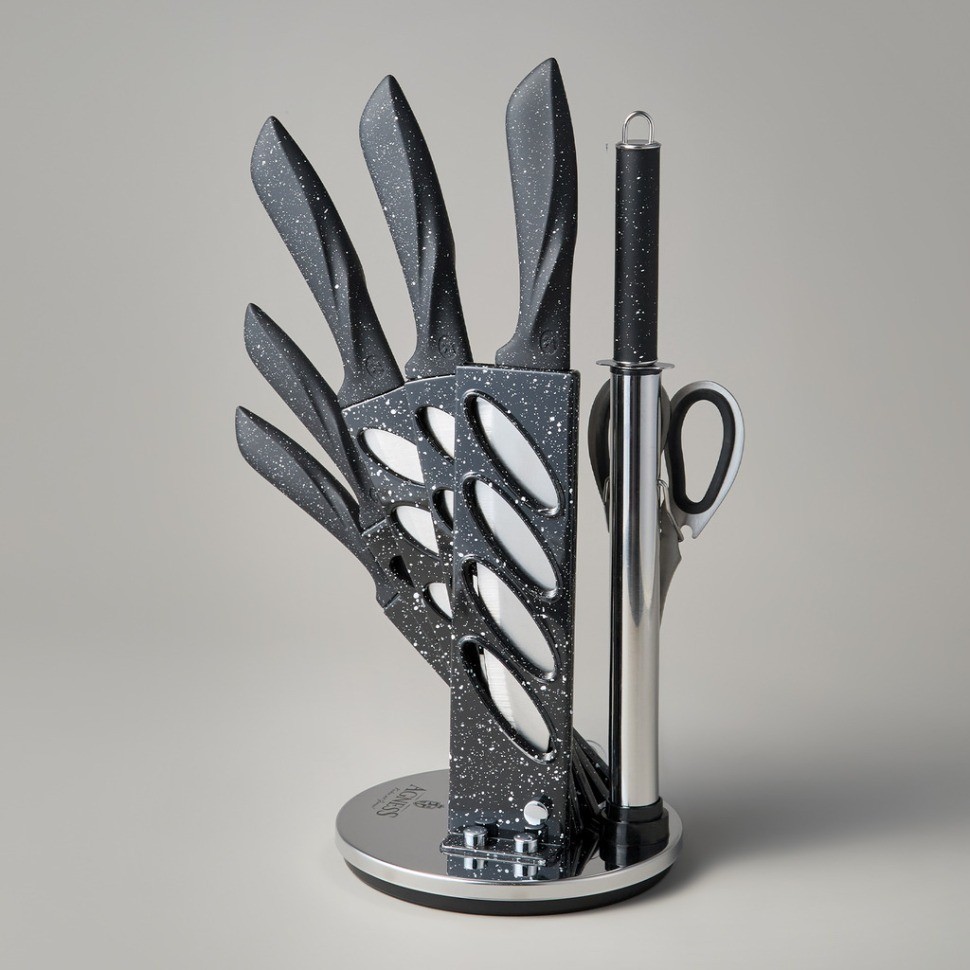 Набор ножей agness с ножницами и мусатом на пластиковой подставке, 8 предметов (911-618)