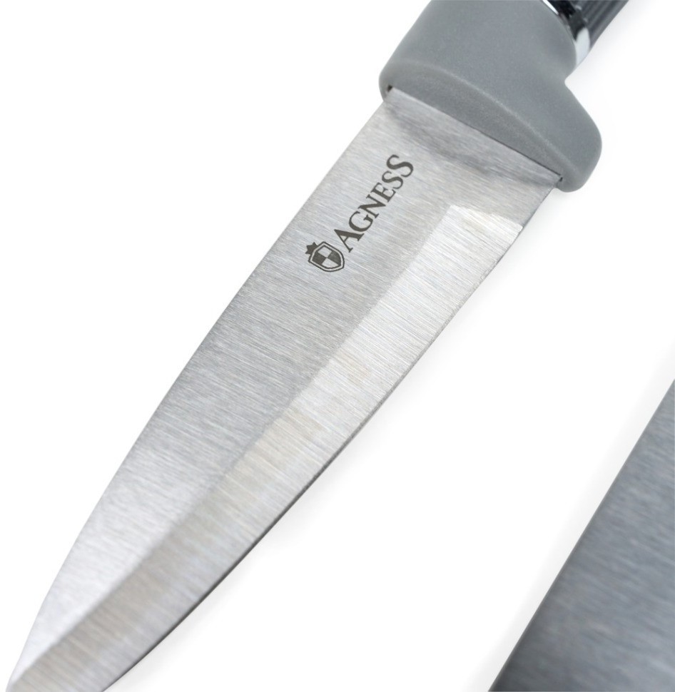 Набор agness из 10пр: 5 ножей, 4 доски и подставка, цвет: черно-серый (671-215)