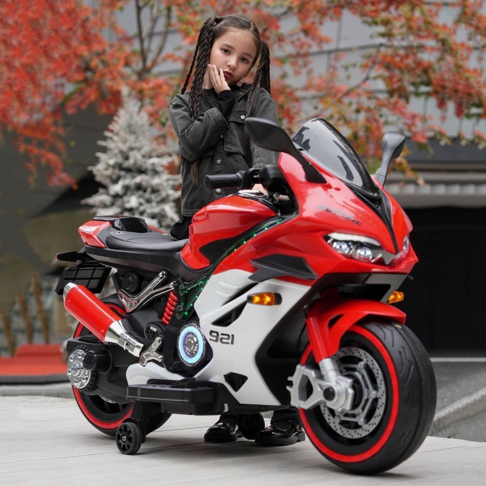 Детский электромотоцикл Ducati (12V, EVA, ручка газа, спидометр) (FT-921-RED-WHITE)
