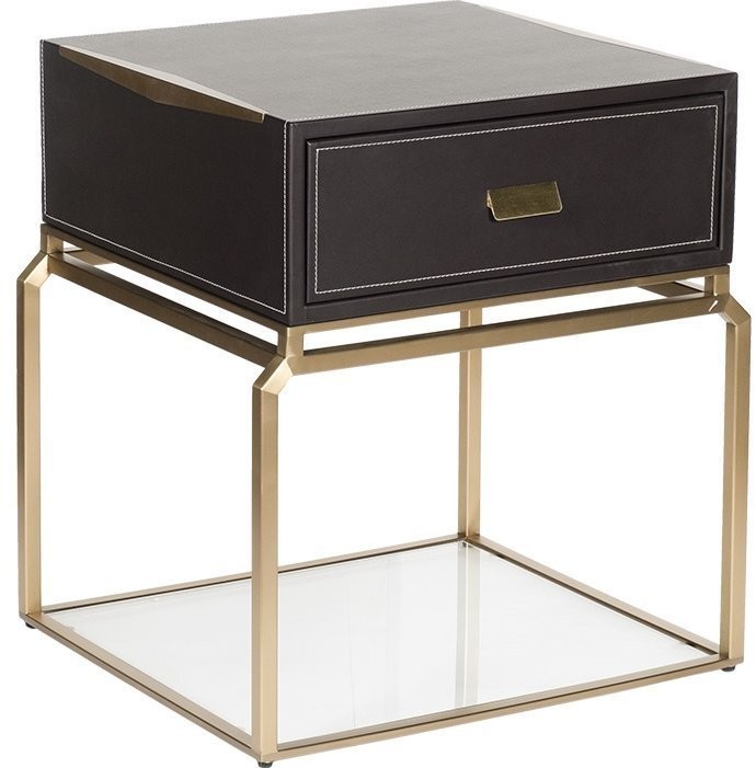 Тумбочка экокожа коричн/мат.золото 58,5*53*64,5см (TT-00005999)