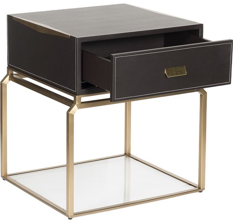 Тумбочка экокожа коричн/мат.золото 58,5*53*64,5см (TT-00005999)