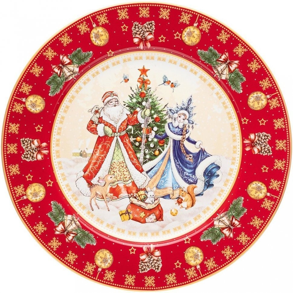 Тарелка обеденная lefard "дед мороз и снегурочка" 27 см красная (85-1716)