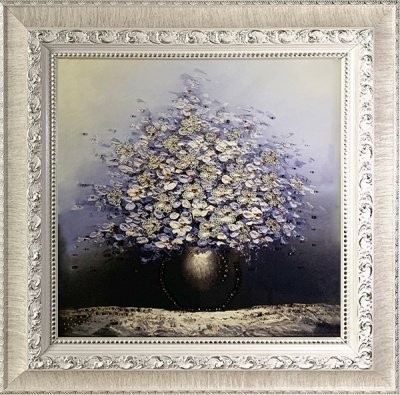 Картина Белая сирень 55х55 с кристаллами Swarovski (2264)