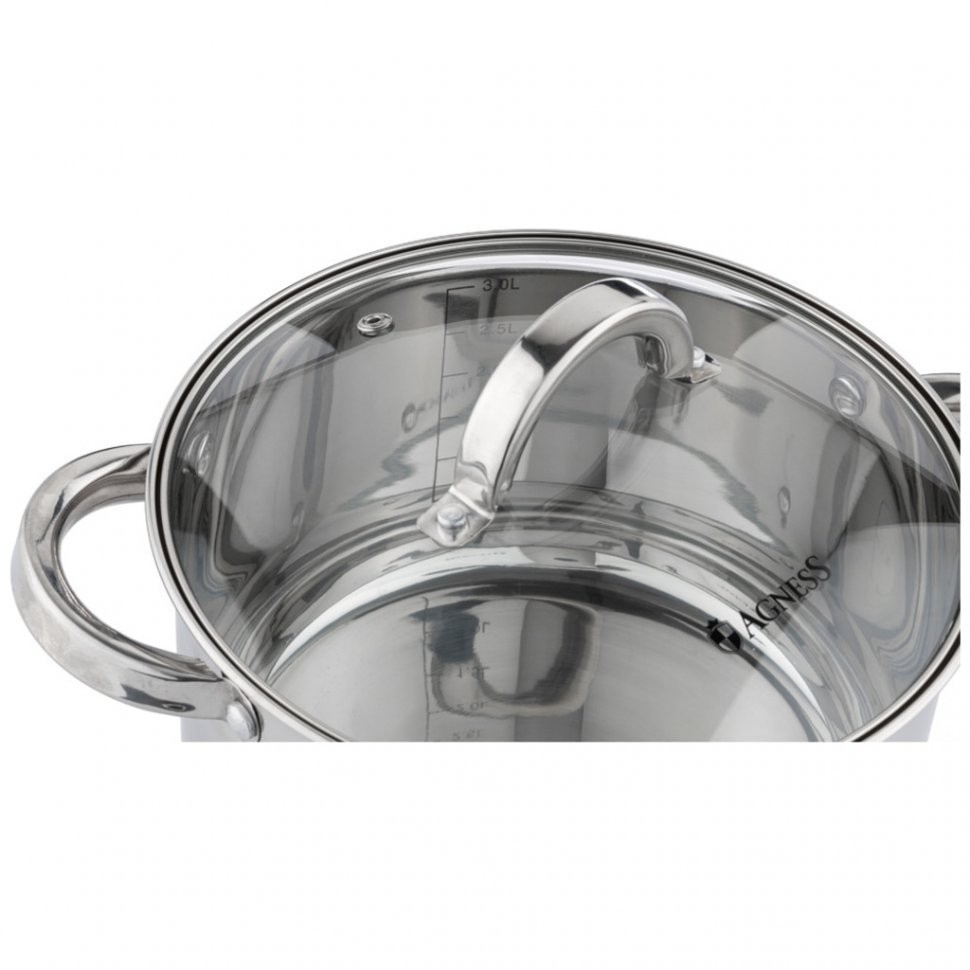 Кастрюля agness "classic"со стеклянной крышкой 3,1 л. 20x11,5 см (914-222)