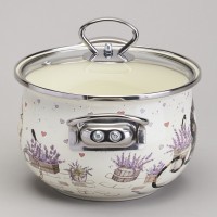 Кастрюля agness эмалированная со стеклянной крышкой серия &quot;lavender cats&quot;, 2,0 л диа. 18см (943-076)