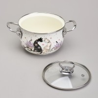 Кастрюля agness эмалированная со стеклянной крышкой серия &quot;lavender cats&quot;, 2,0 л диа. 18см (943-076)
