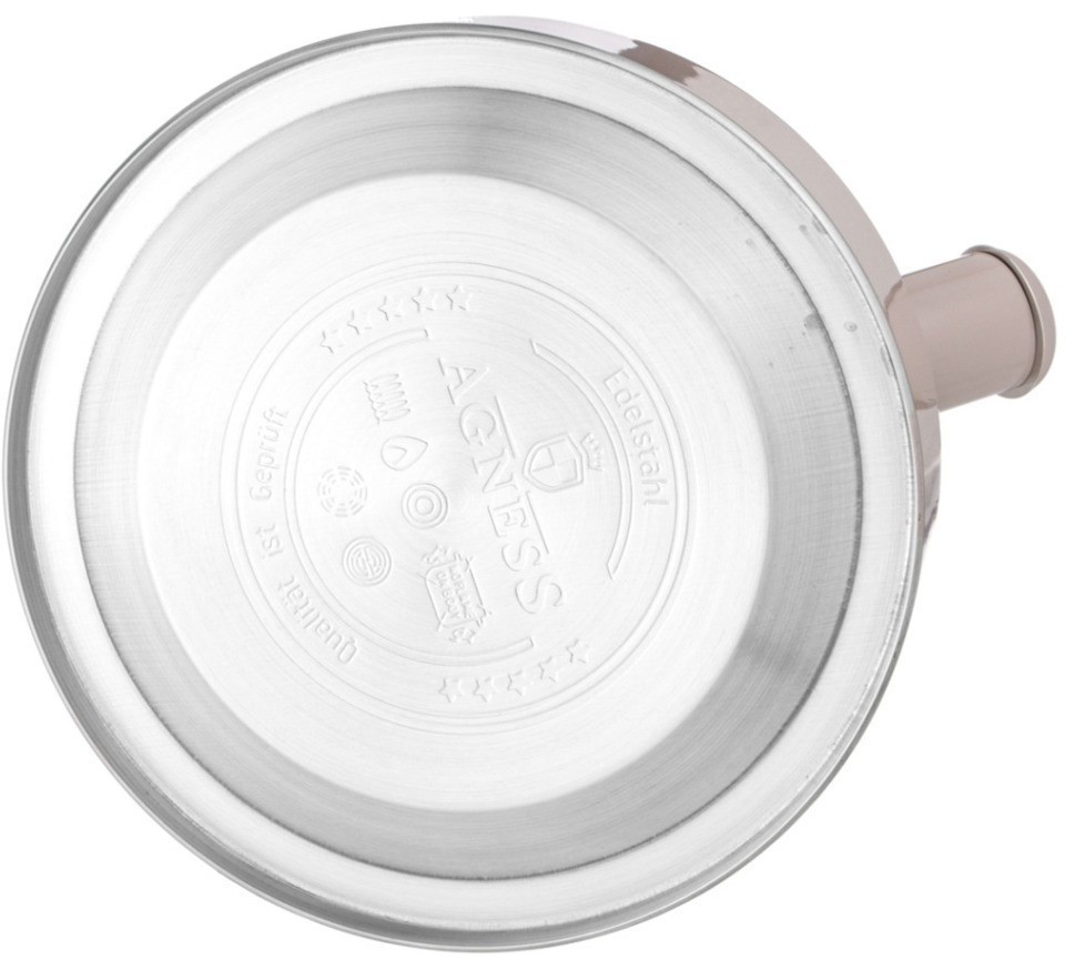 Чайник agness со свистком 2,5 л,нжс индукция, цвет: дымчатый серый (937-906)