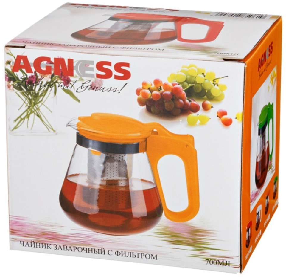 Заварочный чайник agness с фильтром из нжс 700 мл. Agness (D-885-061)