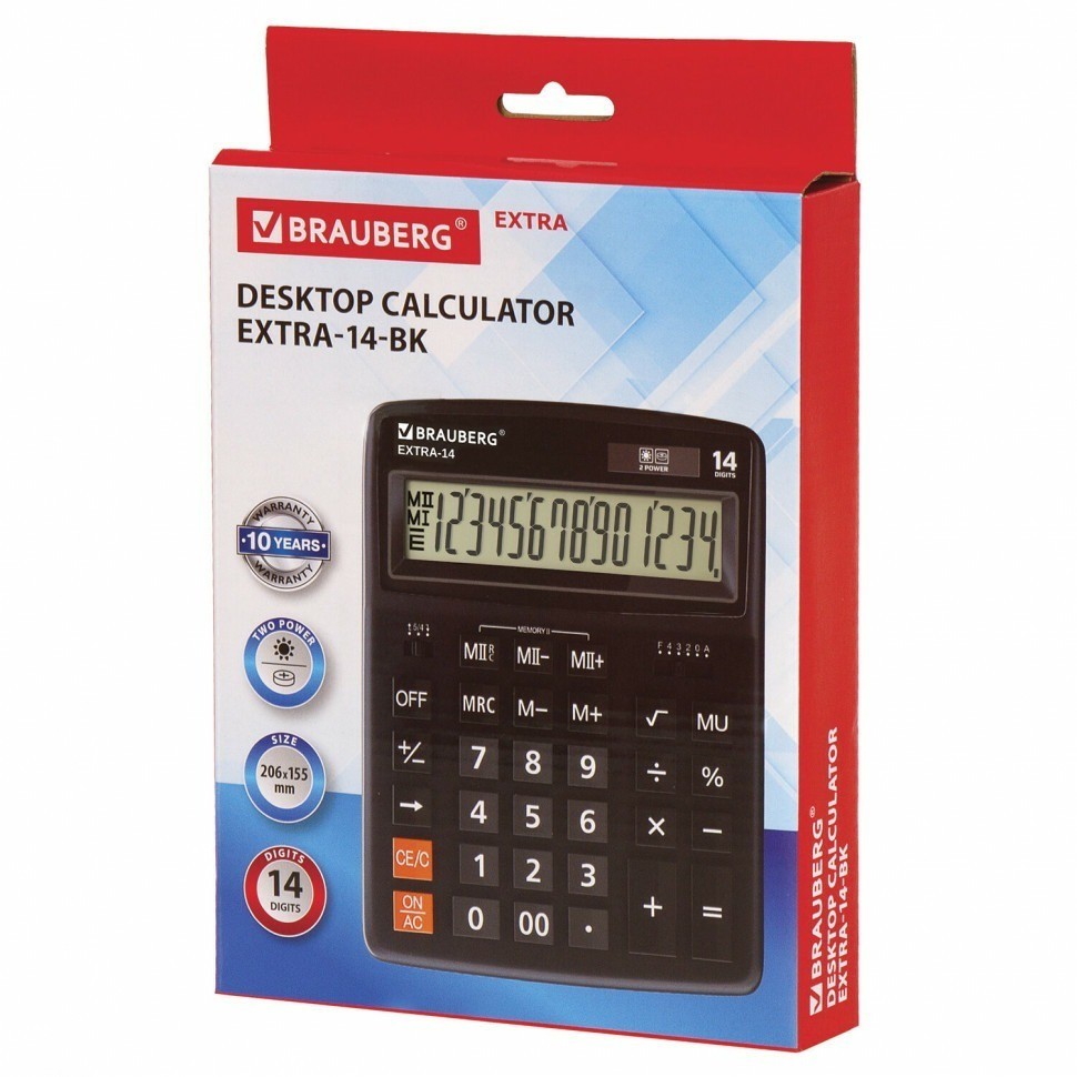 Калькулятор настольный Brauberg Extra-14-BK (206x155 мм) 14 раз. двойное пит. черный 250474 (89744)