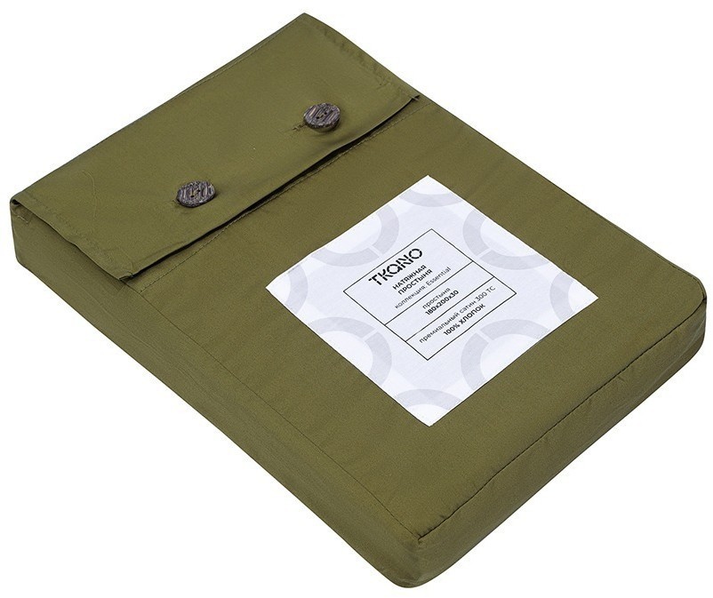 Простыня на резинке из премиального сатина оливкового цвета из коллекции essential,  180х200х30 см (79846)