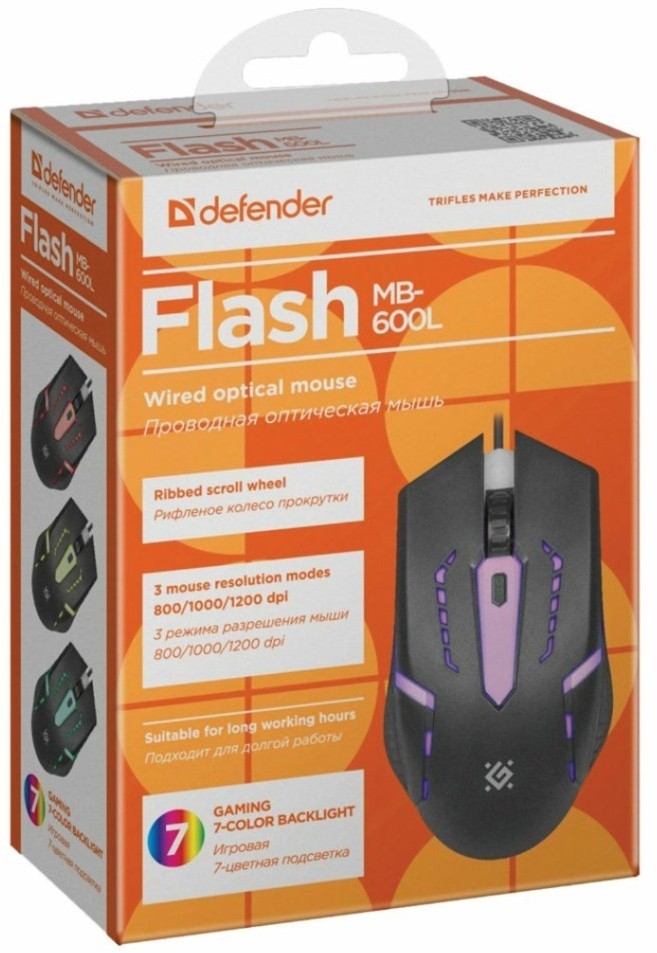 Мышь проводная оптическая USB Defender Flash MB-600L (52600) (2) (67094)