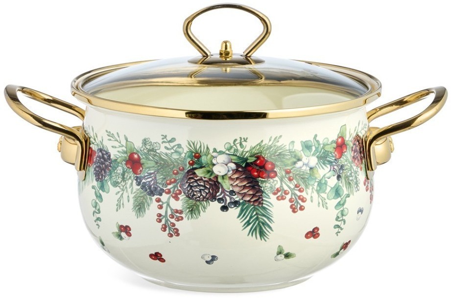 Кастрюля эмалированная agness со стеклянной крышкой серия "celebration", 2.8 л, 20*12 см (943-084)