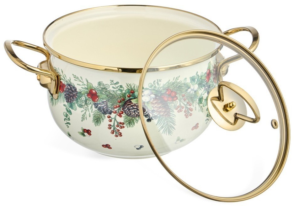 Кастрюля эмалированная agness со стеклянной крышкой серия "celebration", 2.8 л, 20*12 см (943-084)