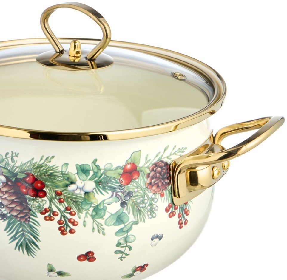Кастрюля эмалированная agness со стеклянной крышкой серия "celebration", 2.8 л, 20*12 см (943-084)