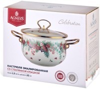 Кастрюля эмалированная agness со стеклянной крышкой серия &quot;celebration&quot;, 2.8 л, 20*12 см (943-084)