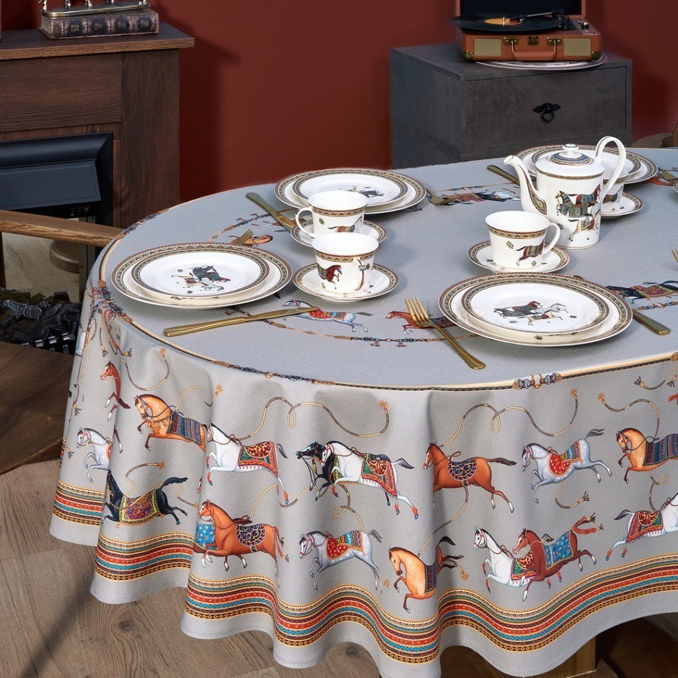 Скатерть  овальная  "passage" ,160х220см, 100% хлопок,твил c пропиткой, серый Lefard (850-761-41)