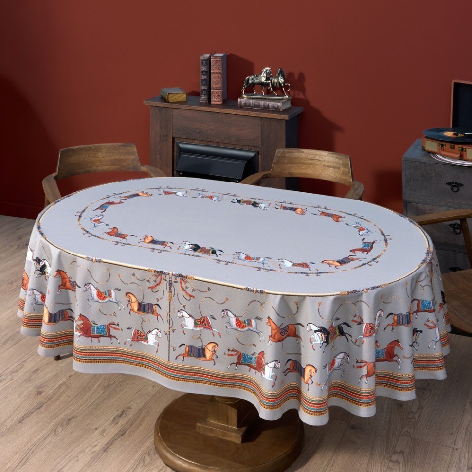 Скатерть  овальная  "passage" ,160х220см, 100% хлопок,твил c пропиткой, серый Lefard (850-761-41)