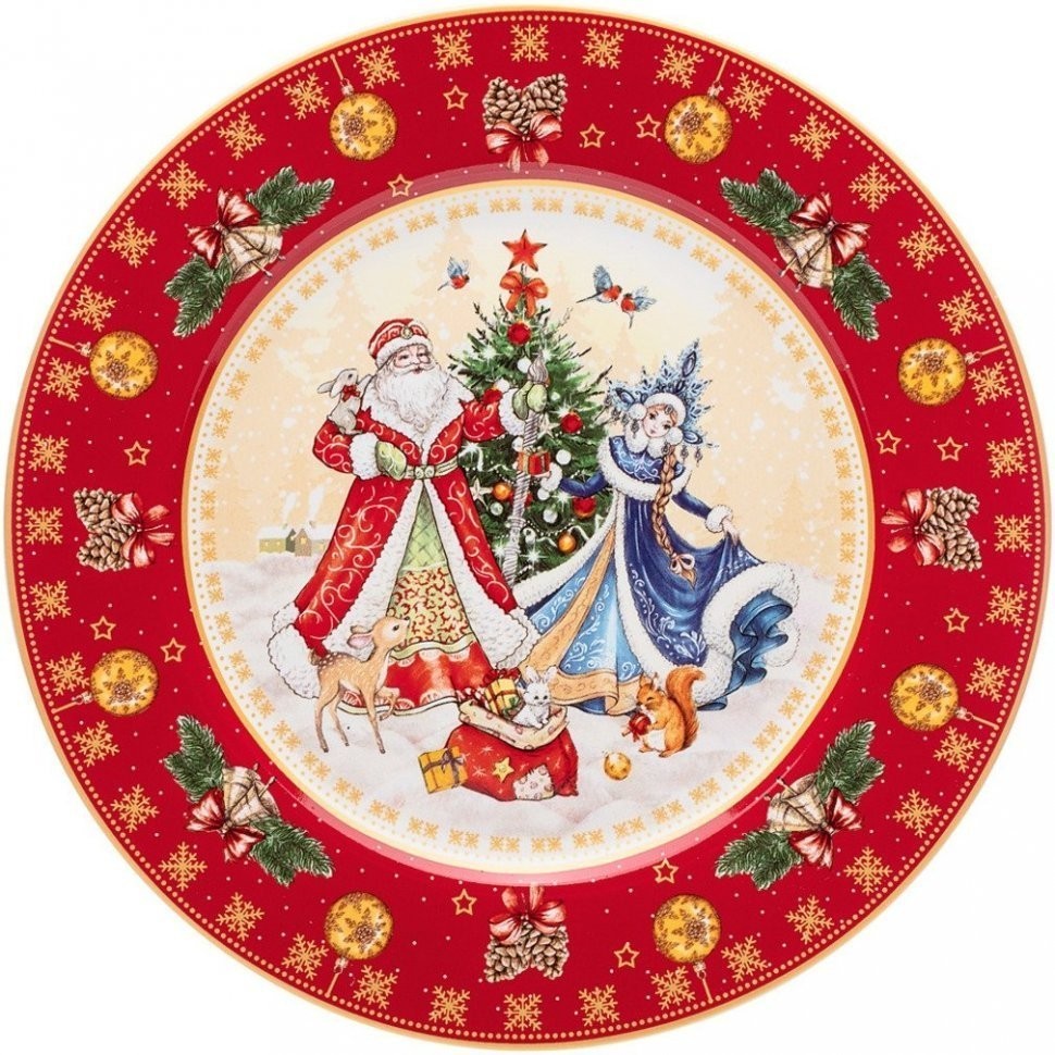 Тарелка закусочная lefard "дед мороз и снегурочка" 20,5 см красная (85-1717)