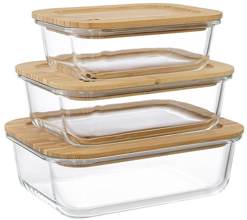 Набор контейнеров для запекания и хранения eco store с крышками из бамбука, 3 шт. (76238)