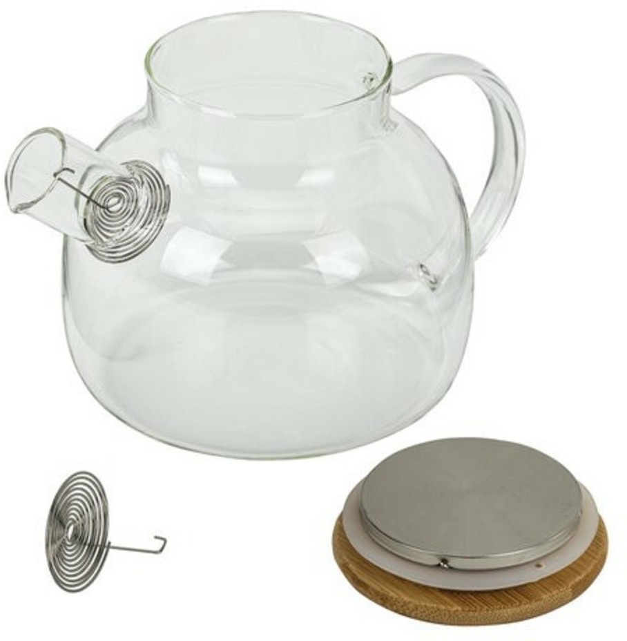 Чайник заварочный 900 мл Бочонок, жаропрочное стекло, спиральное сито, DASWERK, 608644 (96597)
