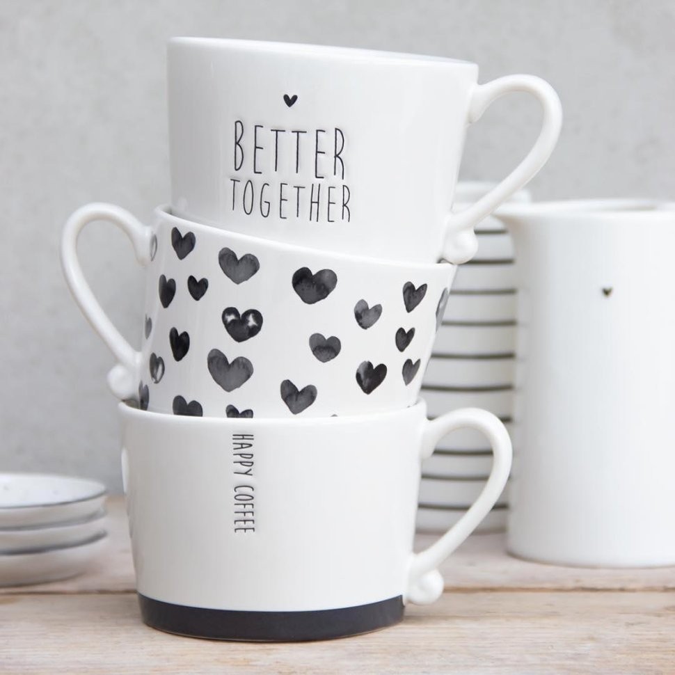 Bastion Collections Кружка White Нearts Watercolor Black RJ/CUP 006 BL