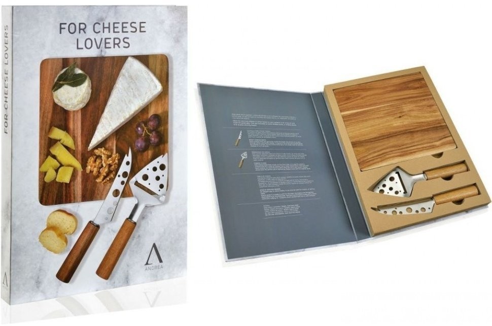 Andrea House Подарочный набор из 2 ножей и доски для сыра CC65021