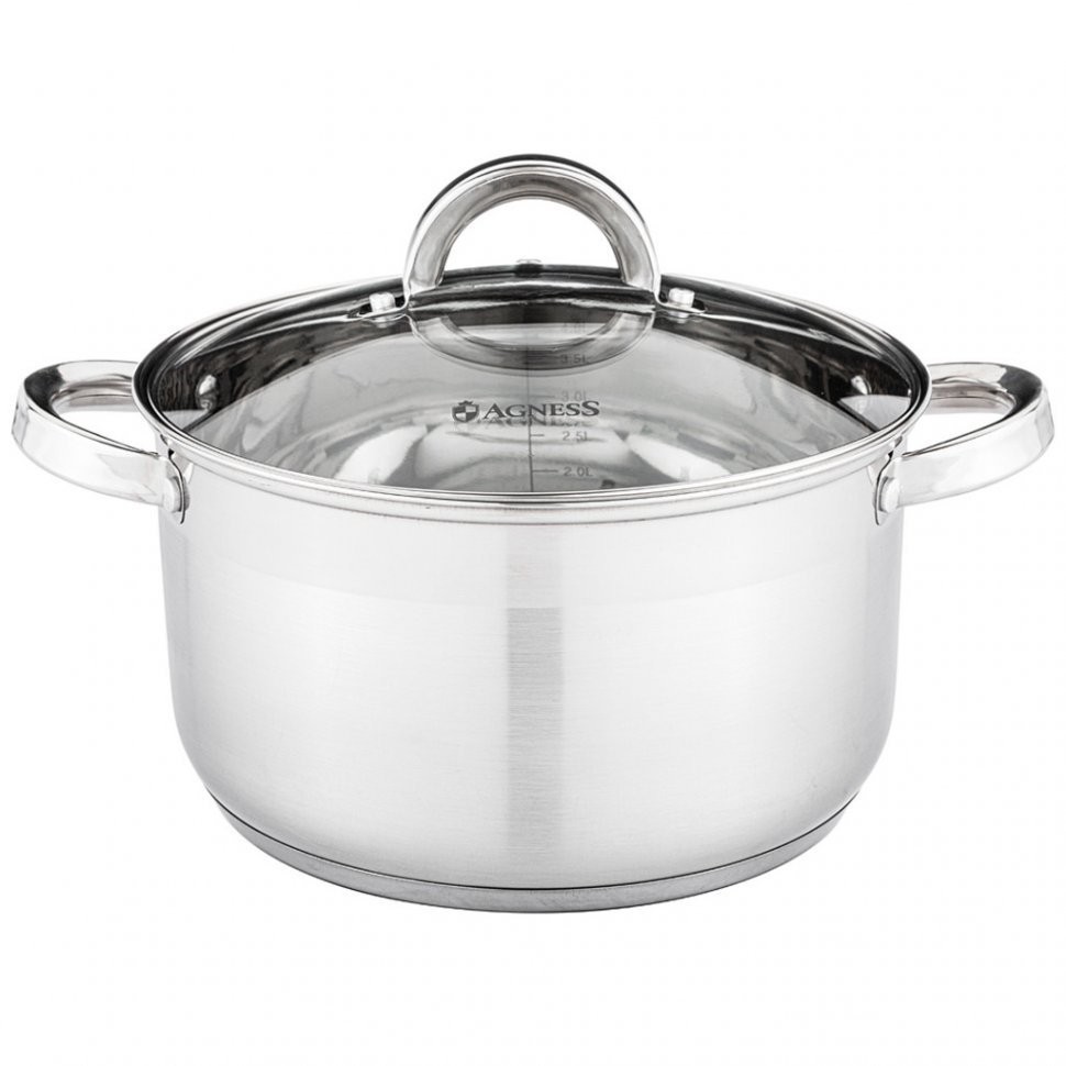 Кастрюля agness "classic" со стеклянной крышкой 4,3 л. 22x12,5 см (914-223)