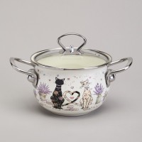 Кастрюля agness эмалированная со стеклянной крышкой серия &quot;lavender cats&quot;, 1,5 л диа. 16см (943-075)