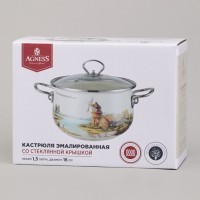 Кастрюля agness эмалированная со стеклянной крышкой серия &quot;lavender cats&quot;, 1,5 л диа. 16см (943-075)