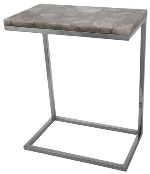 Стол приставной E851, cерый кварц, сталь, Shiny Nickel/grey, ROOMERS FURNITURE