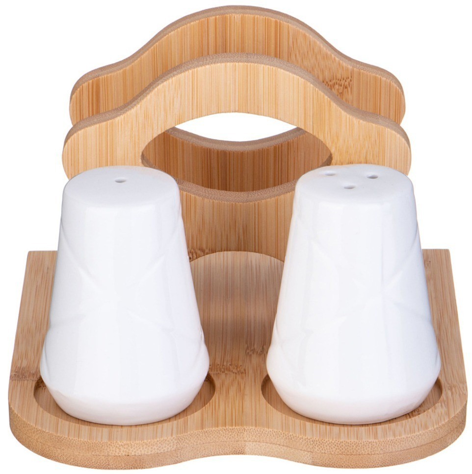 Набор для специй lefard "native" 3 пр.: соль, перец, салфетница на дерев. подставке (587-181)