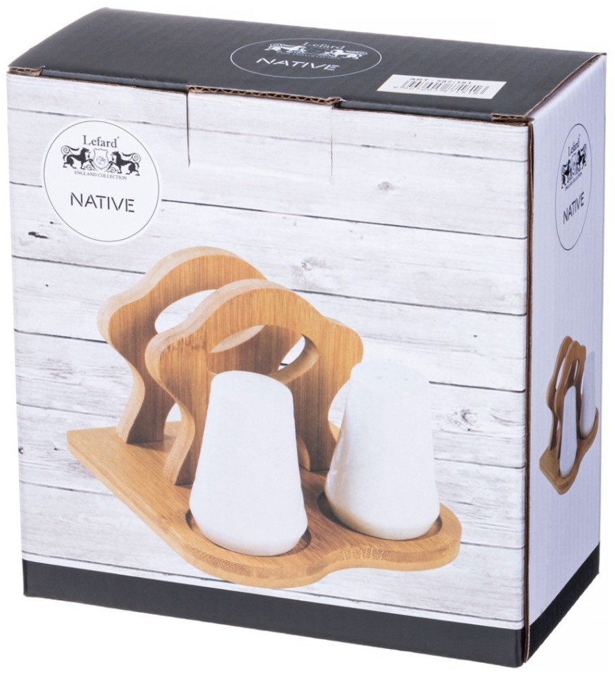 Набор для специй lefard "native" 3 пр.: соль, перец, салфетница на дерев. подставке (587-181)