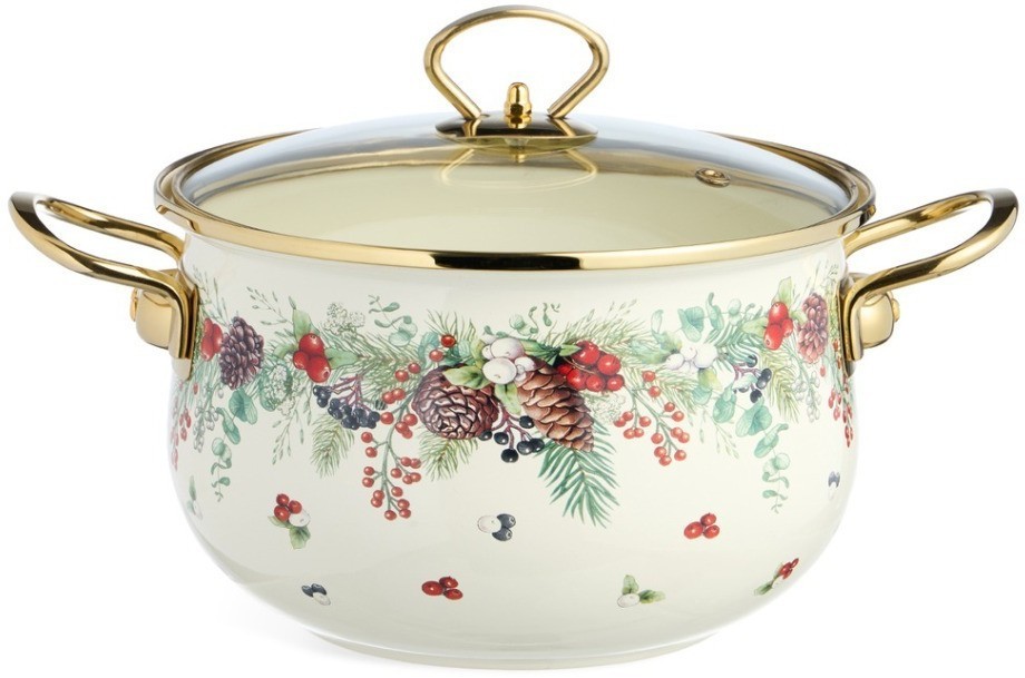 Кастрюля эмалированная agness со стеклянной крышкой серия "celebration", 3.6 л, 22*13 см (943-085)