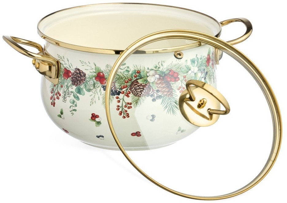 Кастрюля эмалированная agness со стеклянной крышкой серия "celebration", 3.6 л, 22*13 см (943-085)