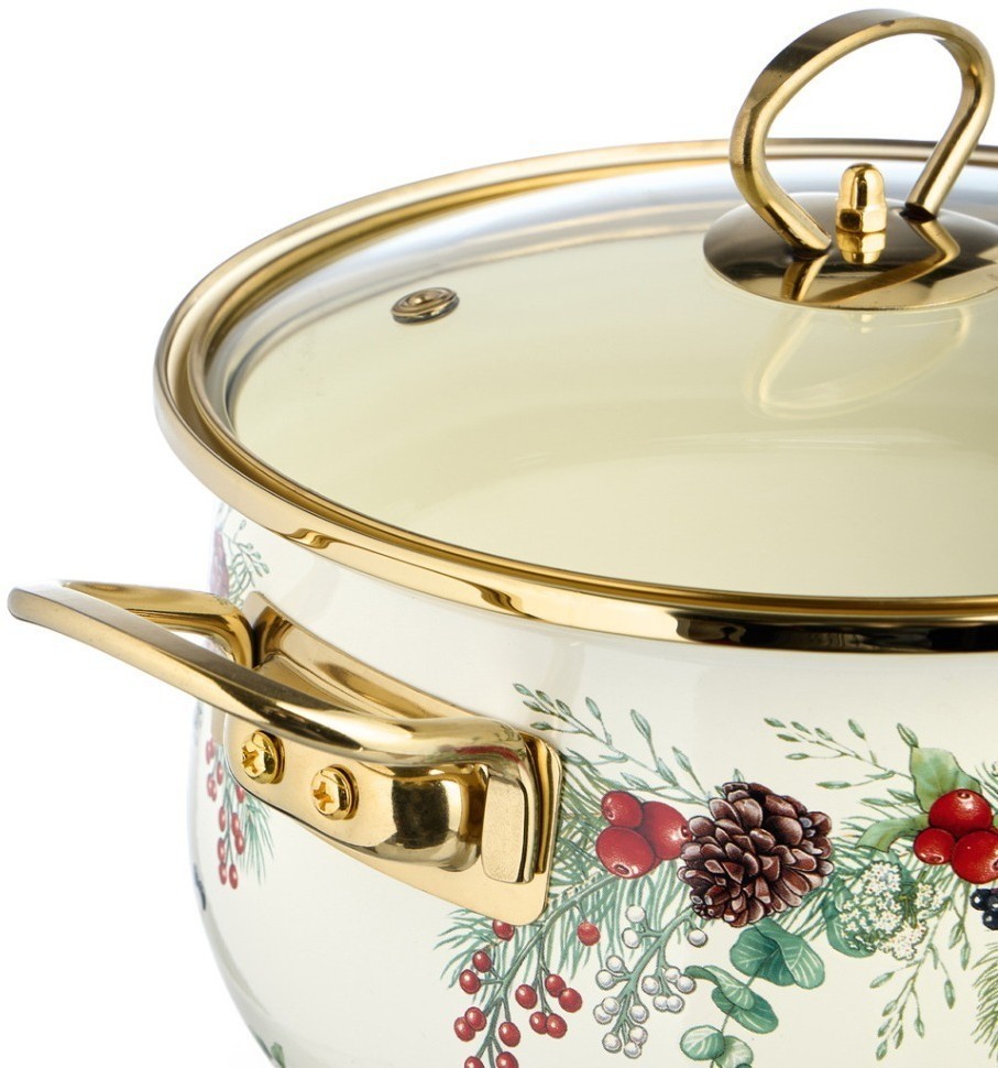 Кастрюля эмалированная agness со стеклянной крышкой серия "celebration", 3.6 л, 22*13 см (943-085)