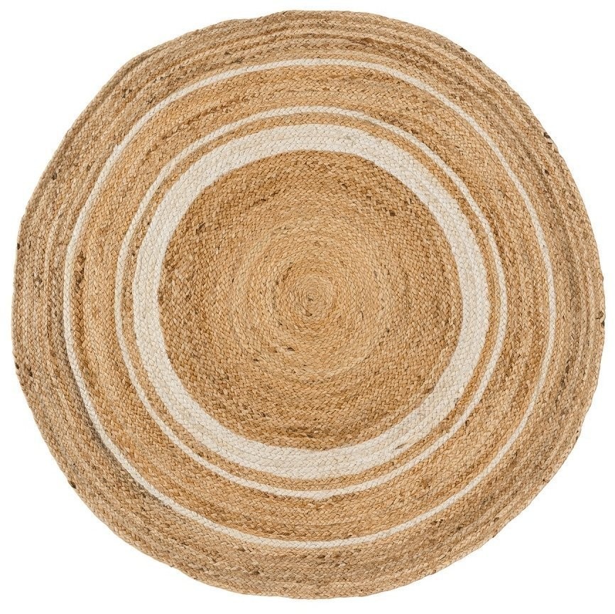Ковер из джута круглый с вставками белого цвета из коллекции ethnic, 120 см (73330)