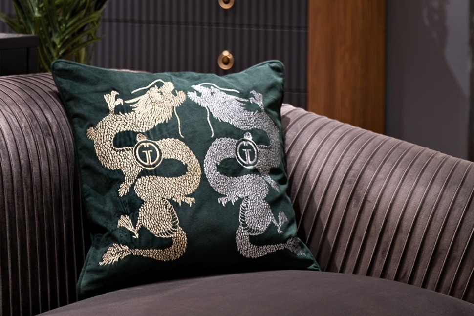 Подушка вышивка "Пара драконов" зеленый 45*45см (TT-00013441)